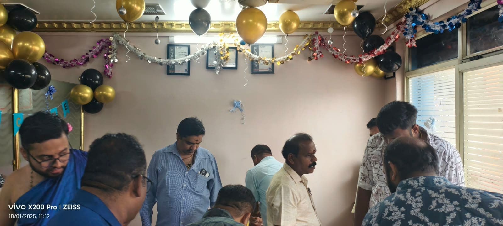 Sree Ayyappa Tourist office decorated with balloons and streamers for the Dussehra celebration
